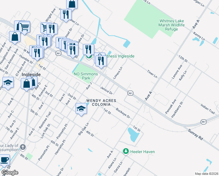 map of restaurants, bars, coffee shops, grocery stores, and more near 2083 Lakeview South Drive in Ingleside