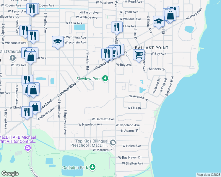 map of restaurants, bars, coffee shops, grocery stores, and more near 6244 South Martindale Avenue in Tampa
