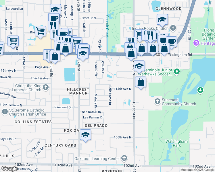 map of restaurants, bars, coffee shops, grocery stores, and more near 13370 Balboa Drive in Largo