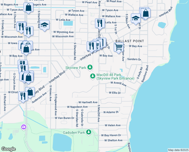 map of restaurants, bars, coffee shops, grocery stores, and more near 6244 South Martindale Avenue in Tampa
