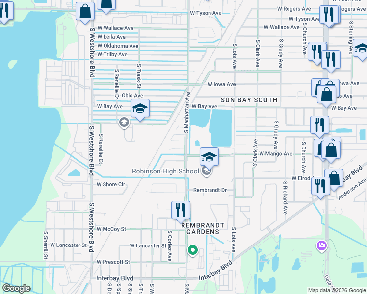 map of restaurants, bars, coffee shops, grocery stores, and more near 4407 West Lackland Place in Tampa