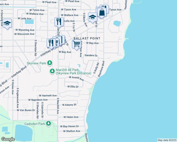 map of restaurants, bars, coffee shops, grocery stores, and more near 6215 Jones Road in Tampa