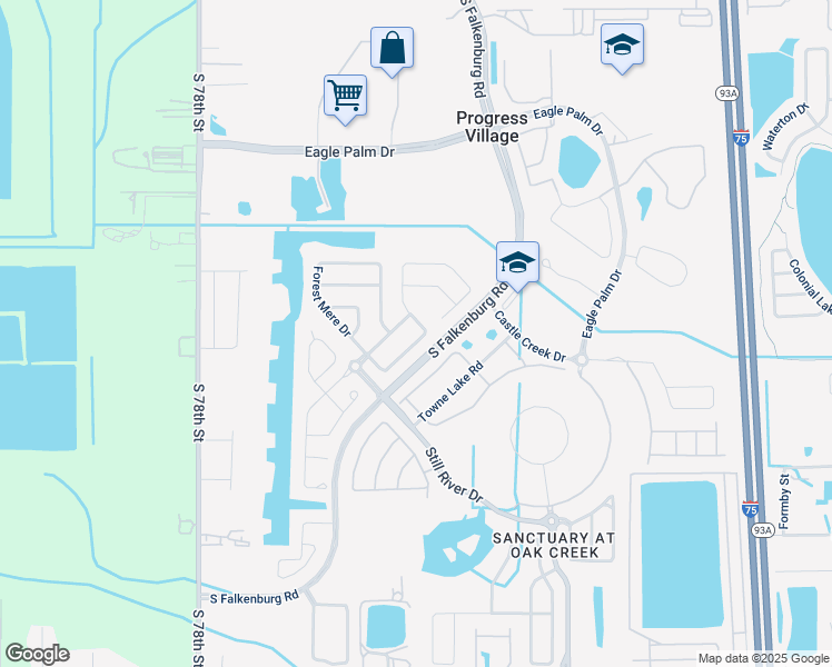 map of restaurants, bars, coffee shops, grocery stores, and more near 7336 Forest Mere Drive in Riverview