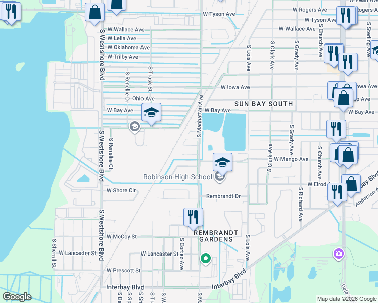 map of restaurants, bars, coffee shops, grocery stores, and more near 4407 West Lackland Place in Tampa