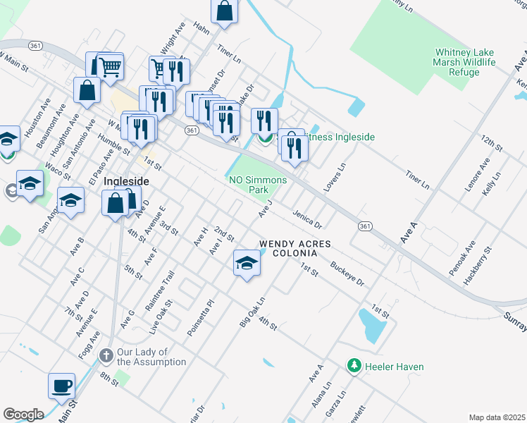 map of restaurants, bars, coffee shops, grocery stores, and more near 2850 Avenue J in Ingleside