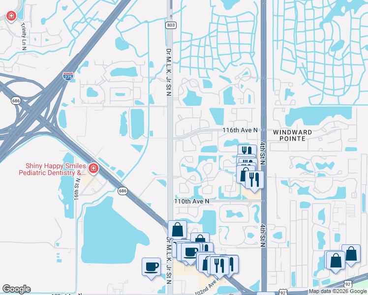 map of restaurants, bars, coffee shops, grocery stores, and more near 819 114th Avenue North in St. Petersburg
