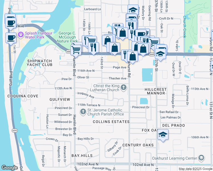 map of restaurants, bars, coffee shops, grocery stores, and more near 11323 Currie Lane in Largo