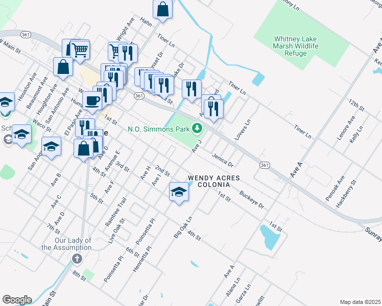 map of restaurants, bars, coffee shops, grocery stores, and more near 2850 Avenue J in Ingleside