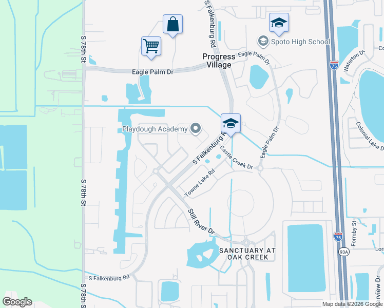map of restaurants, bars, coffee shops, grocery stores, and more near 7336 Forest Mere Drive in Riverview
