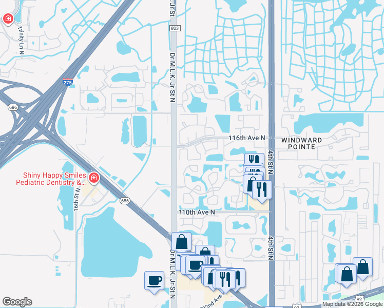map of restaurants, bars, coffee shops, grocery stores, and more near 11562 8th Street North in Saint Petersburg