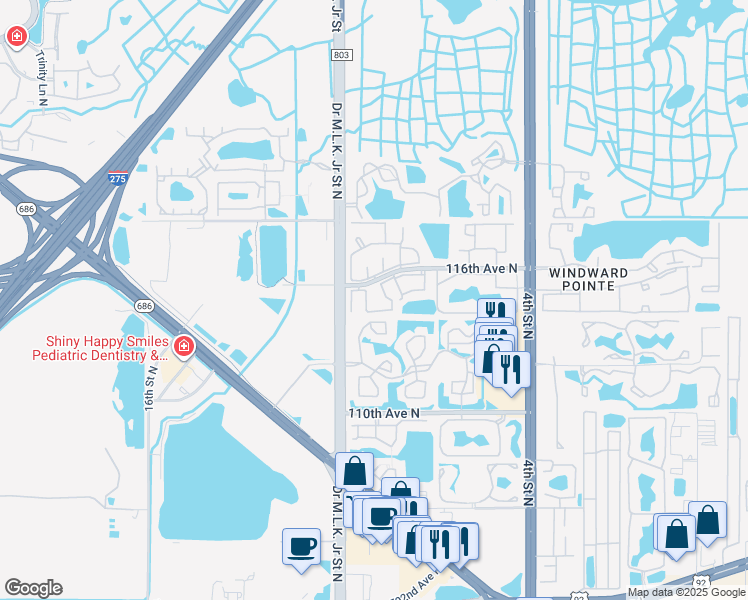 map of restaurants, bars, coffee shops, grocery stores, and more near 819 114th Avenue North in St. Petersburg