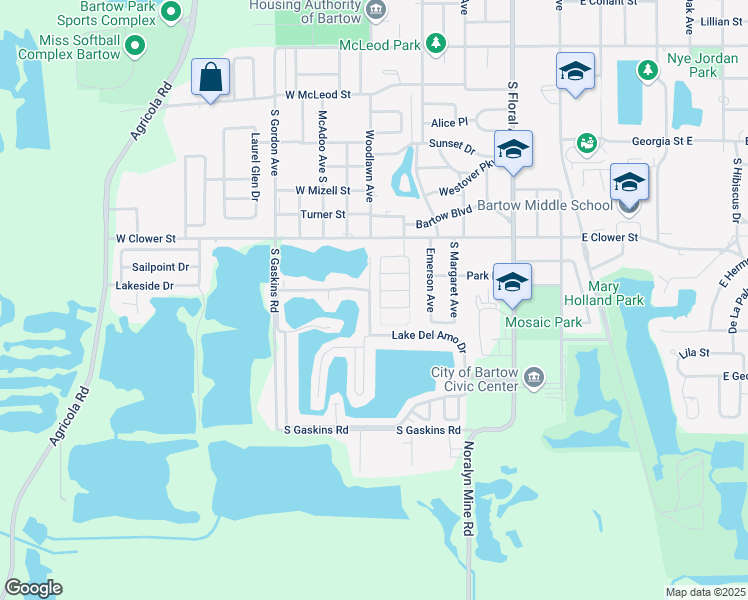 map of restaurants, bars, coffee shops, grocery stores, and more near 865 Willow Lane in Bartow