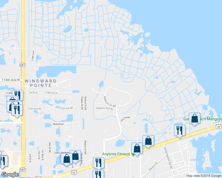 map of restaurants, bars, coffee shops, grocery stores, and more near 935 Addison Drive Northeast in St. Petersburg