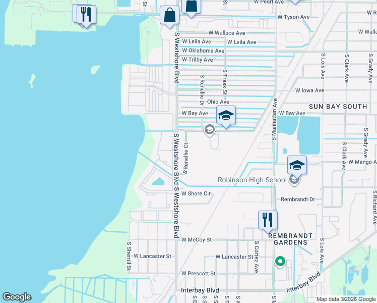 map of restaurants, bars, coffee shops, grocery stores, and more near 6324 South Renellie Court in Tampa