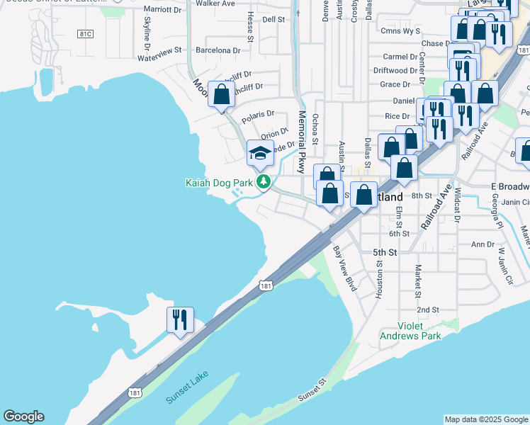 map of restaurants, bars, coffee shops, grocery stores, and more near 1001 West Bayview Boulevard in Portland
