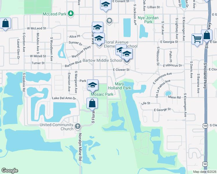 map of restaurants, bars, coffee shops, grocery stores, and more near 110 Cecile Court in Bartow