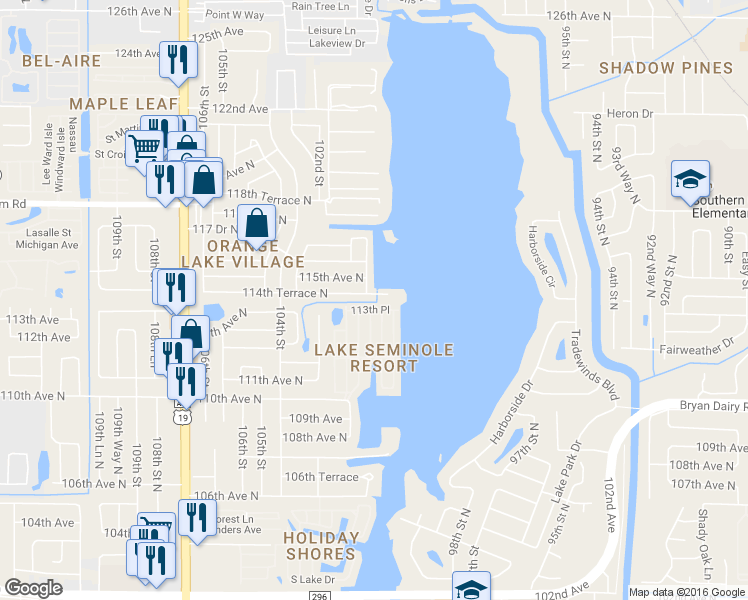 map of restaurants, bars, coffee shops, grocery stores, and more near 10118 114th Terrace in Largo