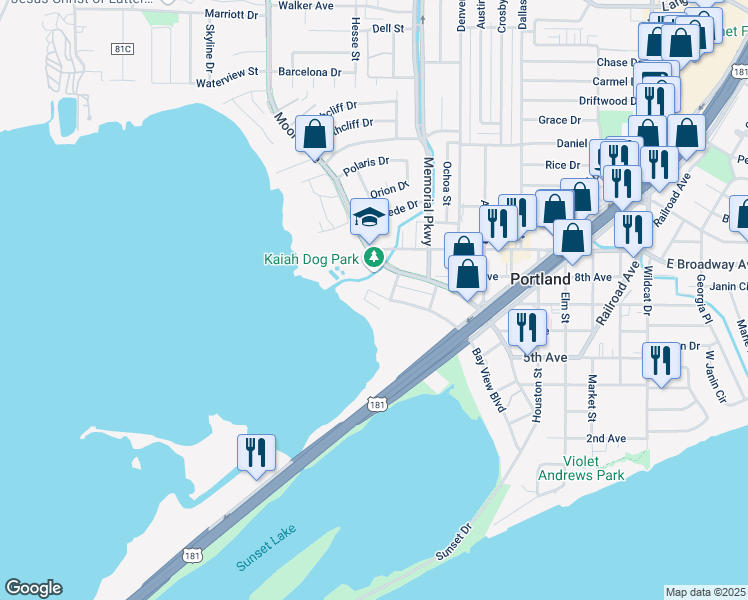 map of restaurants, bars, coffee shops, grocery stores, and more near 1001 West Bayview Boulevard in Portland