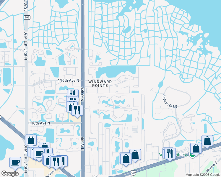 map of restaurants, bars, coffee shops, grocery stores, and more near 11400 3rd Street North in St. Petersburg