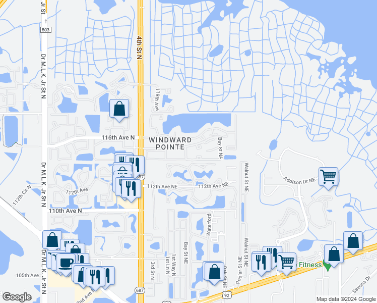 map of restaurants, bars, coffee shops, grocery stores, and more near 11404 2nd Street North in St. Petersburg