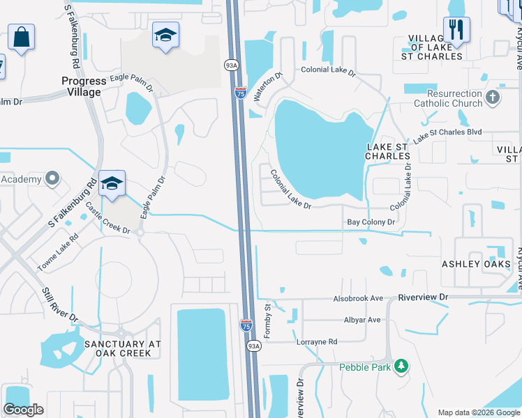 map of restaurants, bars, coffee shops, grocery stores, and more near 7113 Colony Pointe Drive in Riverview