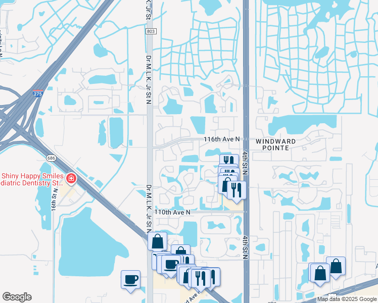 map of restaurants, bars, coffee shops, grocery stores, and more near 1 116th Avenue North in St. Petersburg