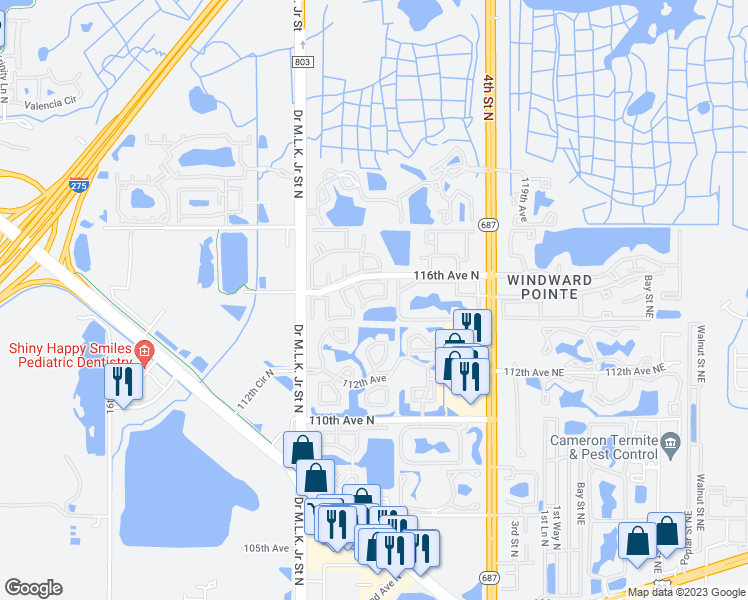 map of restaurants, bars, coffee shops, grocery stores, and more near 1 116th Avenue North in St. Petersburg