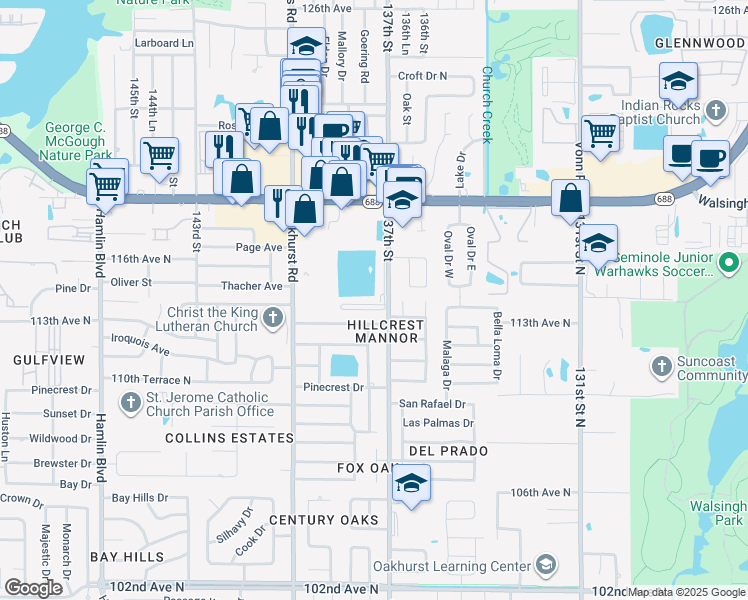 map of restaurants, bars, coffee shops, grocery stores, and more near 13711 Joyce Drive in Largo