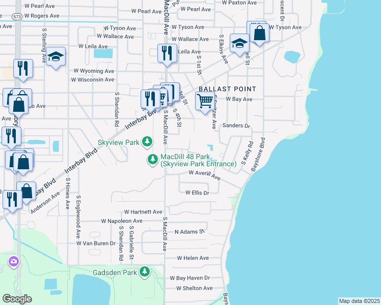 map of restaurants, bars, coffee shops, grocery stores, and more near 2929 West Averill Avenue in Tampa