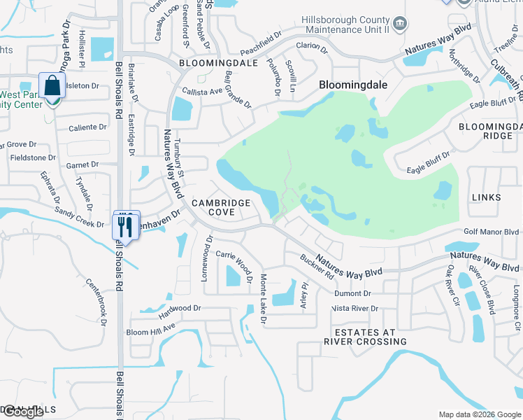 map of restaurants, bars, coffee shops, grocery stores, and more near 1214 Golf Meadow Boulevard in Valrico