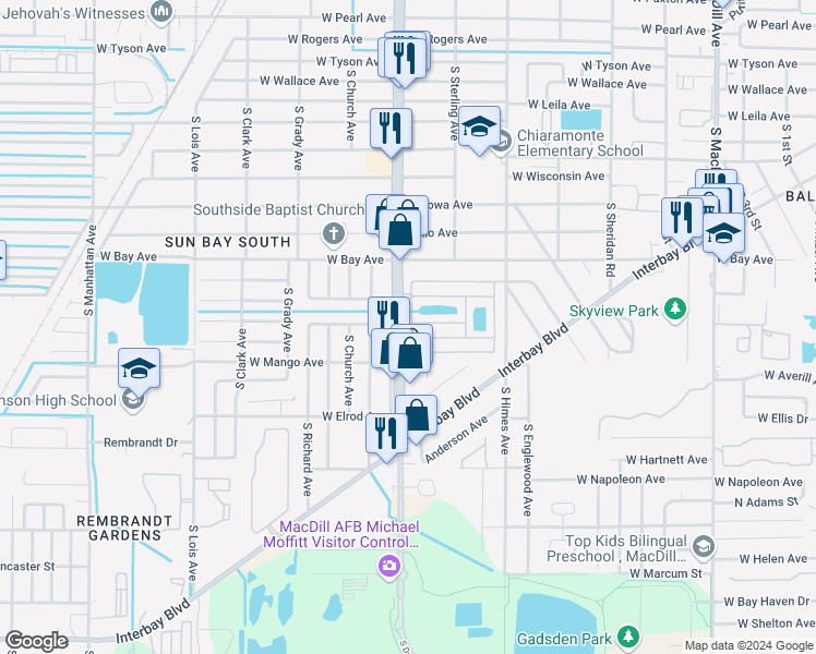 map of restaurants, bars, coffee shops, grocery stores, and more near 6222 South Dale Mabry Highway in Tampa