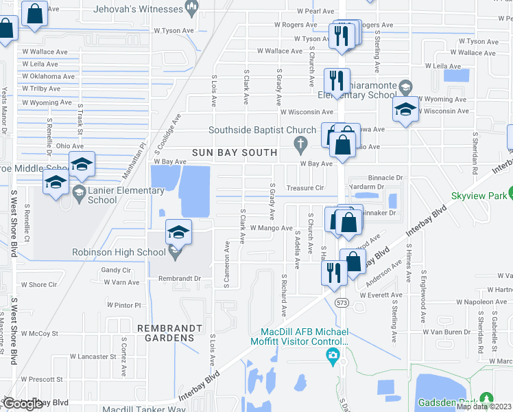 map of restaurants, bars, coffee shops, grocery stores, and more near 4012 West Montgomery Terrace in Tampa