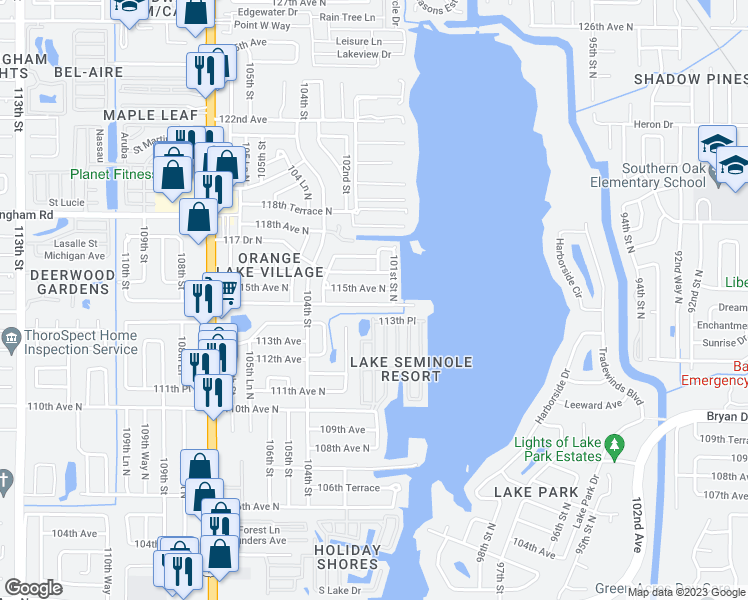 map of restaurants, bars, coffee shops, grocery stores, and more near 10151 114th Terrace North in Largo