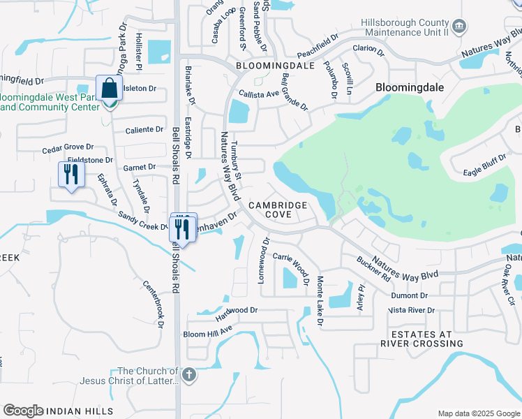 map of restaurants, bars, coffee shops, grocery stores, and more near 4310 Glendon Place in Valrico