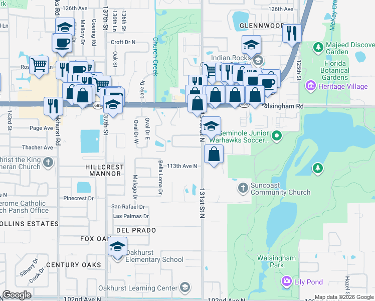 map of restaurants, bars, coffee shops, grocery stores, and more near 13114 Cimarron Circle South in Largo