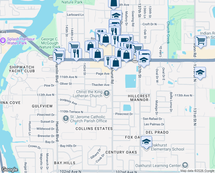 map of restaurants, bars, coffee shops, grocery stores, and more near 11475 Cardinal Way in Largo