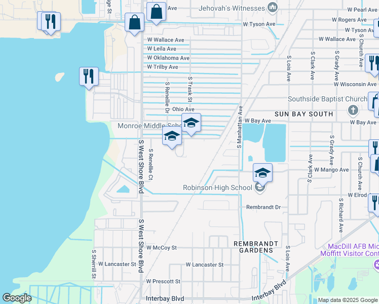 map of restaurants, bars, coffee shops, grocery stores, and more near 4704 West Montgomery Avenue in Tampa