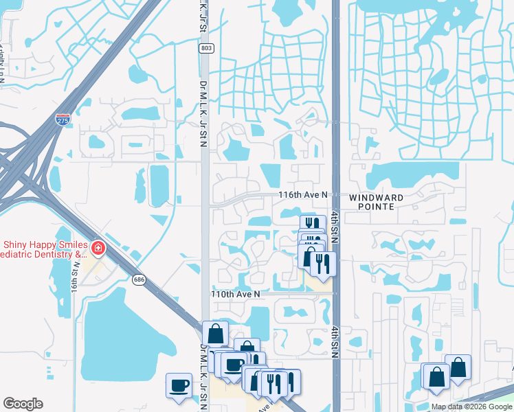 map of restaurants, bars, coffee shops, grocery stores, and more near 11505 7th Way North in Saint Petersburg