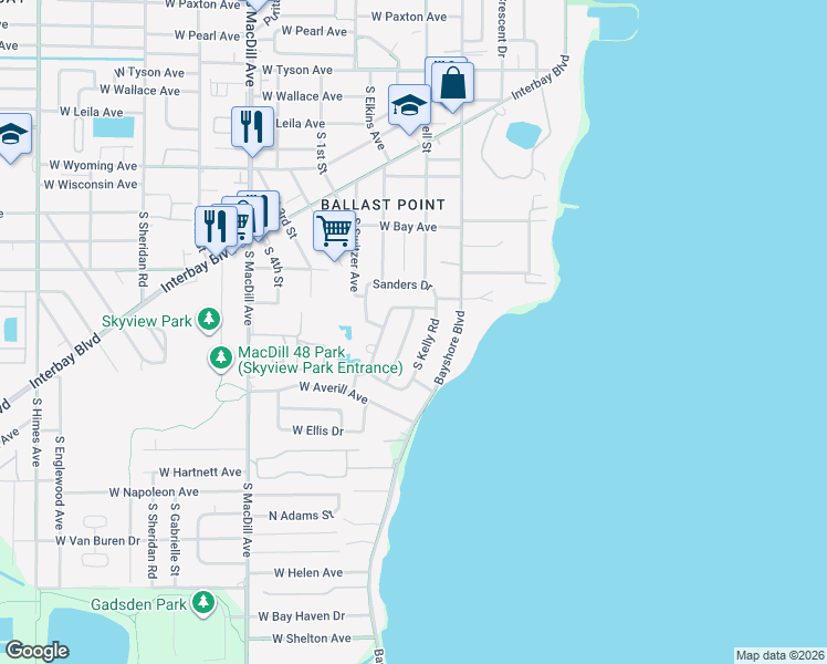 map of restaurants, bars, coffee shops, grocery stores, and more near 6208 South Jones Road in Tampa
