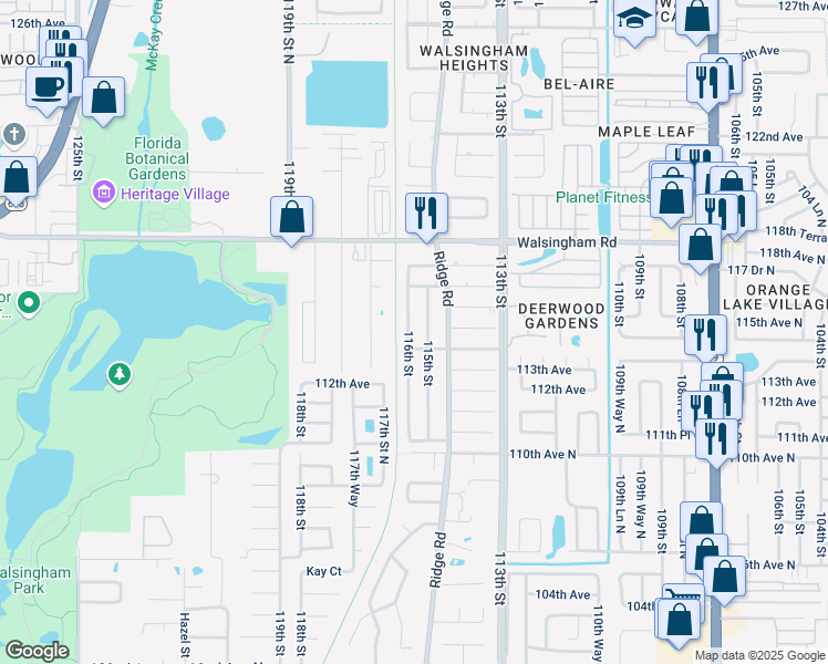 map of restaurants, bars, coffee shops, grocery stores, and more near 11496 115th Street in Largo
