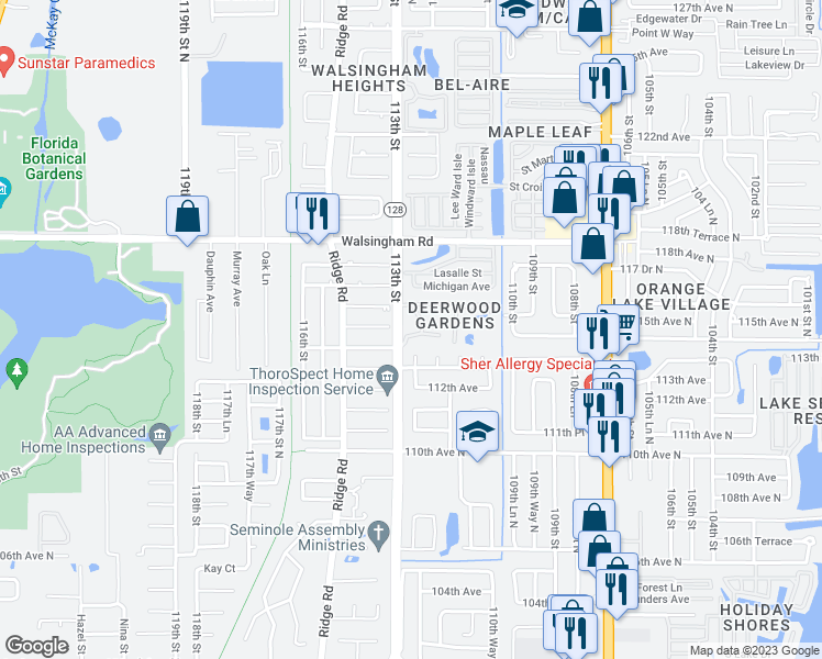 map of restaurants, bars, coffee shops, grocery stores, and more near 11511 113th Street in Largo