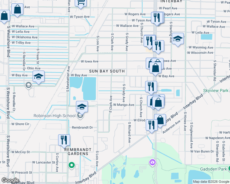 map of restaurants, bars, coffee shops, grocery stores, and more near 4012 West Montgomery Terrace in Tampa