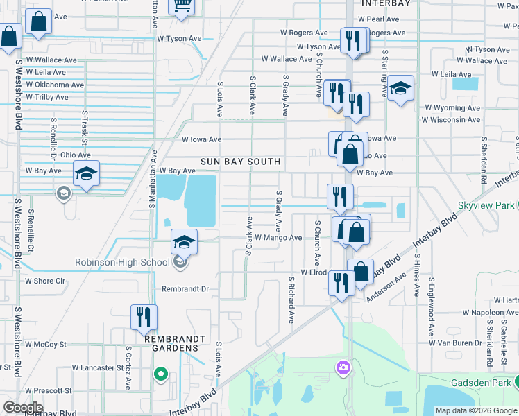 map of restaurants, bars, coffee shops, grocery stores, and more near 4012 West Montgomery Terrace in Tampa