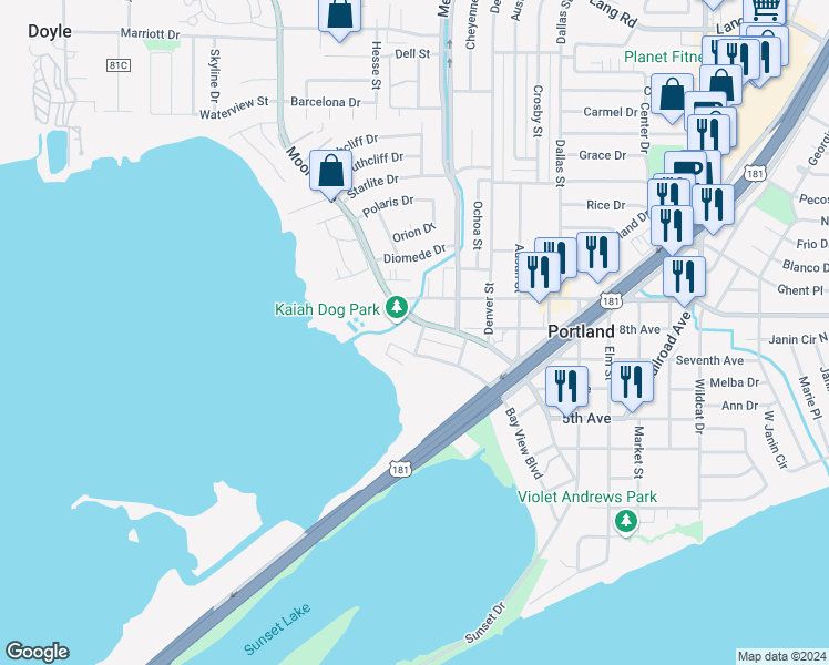 map of restaurants, bars, coffee shops, grocery stores, and more near 812 Lawrence Street in Portland