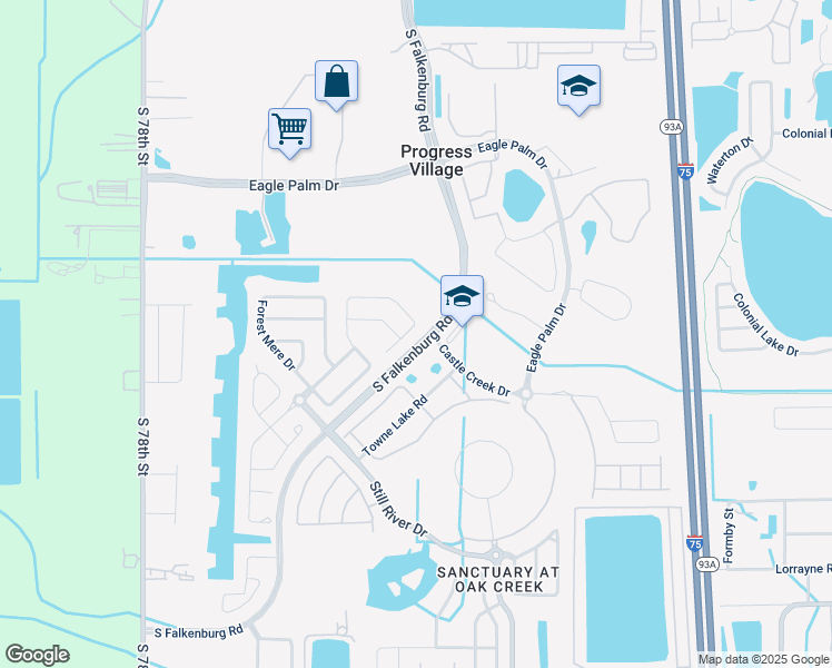 map of restaurants, bars, coffee shops, grocery stores, and more near 8328 Deerland Bluff Lane in Riverview