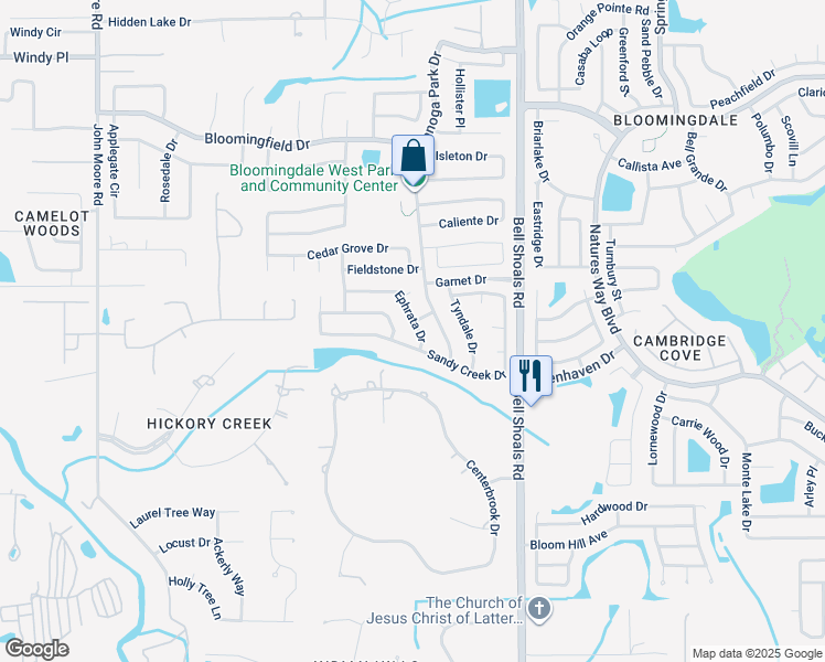 map of restaurants, bars, coffee shops, grocery stores, and more near 629 Ephrata Drive in Brandon