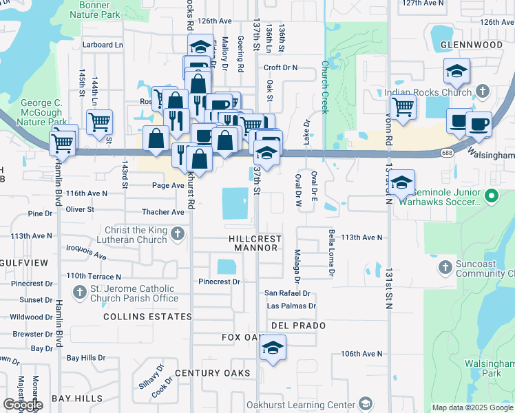 map of restaurants, bars, coffee shops, grocery stores, and more near 11444 137th Street in Largo