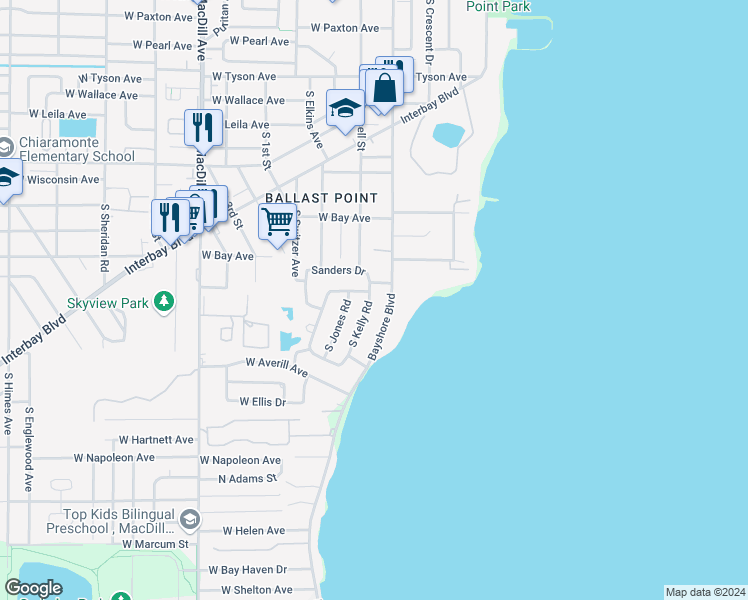 map of restaurants, bars, coffee shops, grocery stores, and more near 6206 South Kelly Road in Tampa