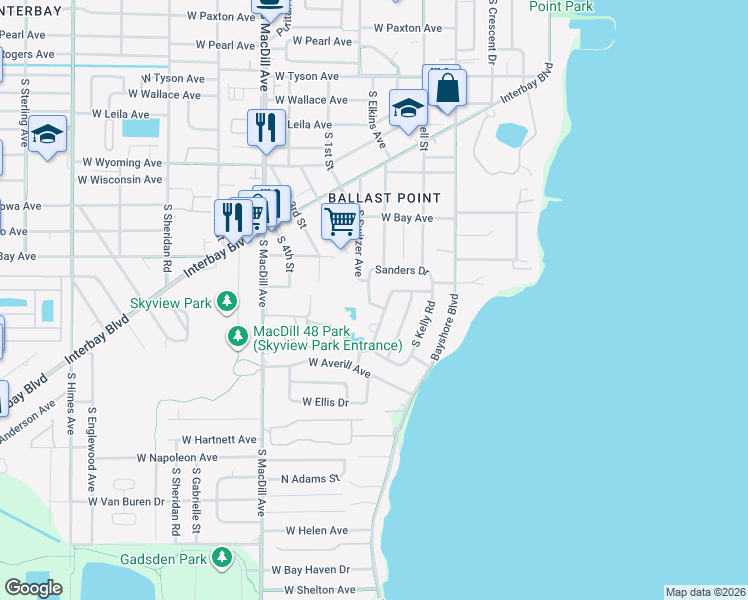 map of restaurants, bars, coffee shops, grocery stores, and more near 6210 Sanders Drive in Tampa