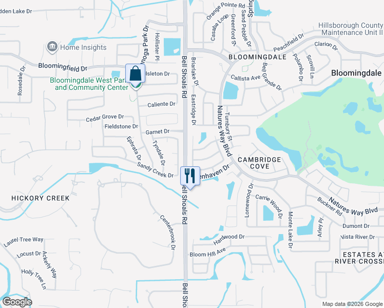 map of restaurants, bars, coffee shops, grocery stores, and more near 4115 Spring Way Circle in Valrico